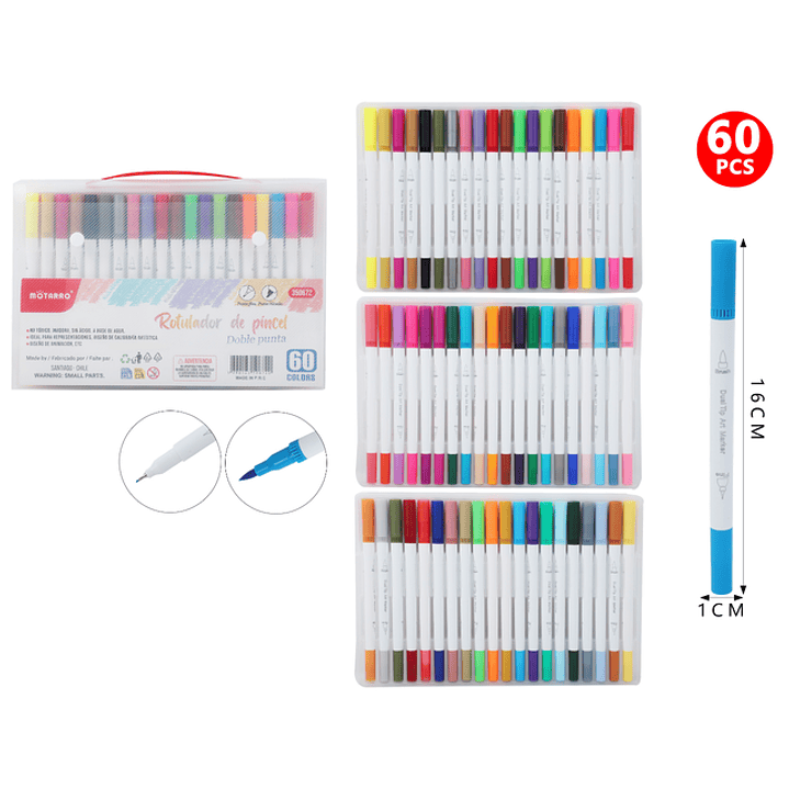 Marcadores De Color Doblepuntas 16Cm 60Pcs 1