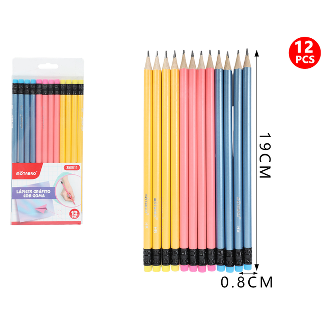 Lapices Grafito/Goma Perlado 19Cm 12Pcs 1