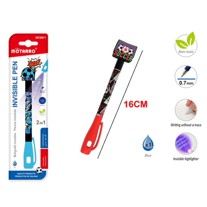 Boligrafo Invisible Futbol Azul 16Cm 0.7Mm 1