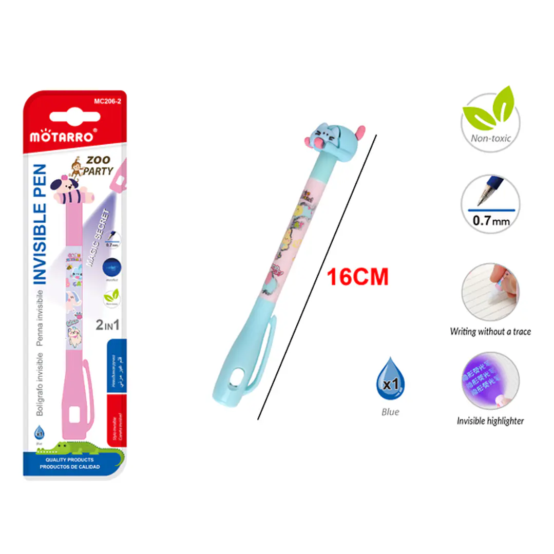 Boligrafo Invisible Zoologico Azul 16Cm 0.7Mm 1