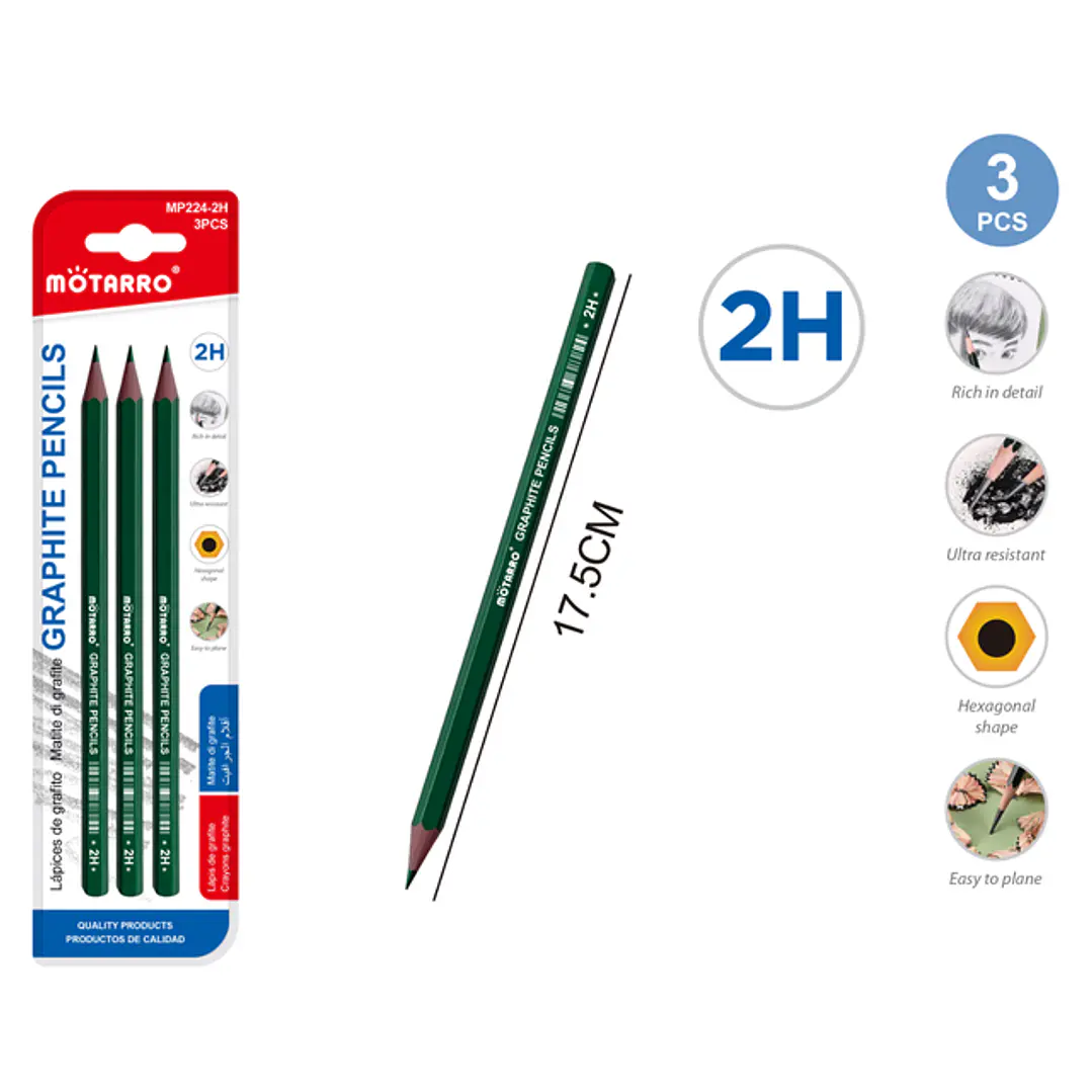 Lapices Grafito 2H 17.5Cm 3Pcs 1