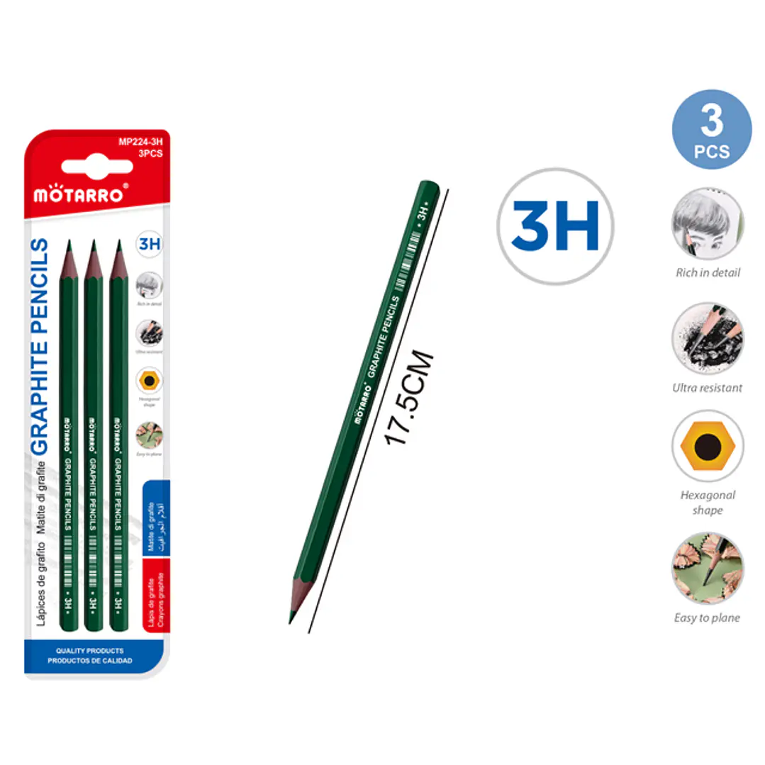 Lapices Grafito 3H 17.5Cm 3Pcs 1