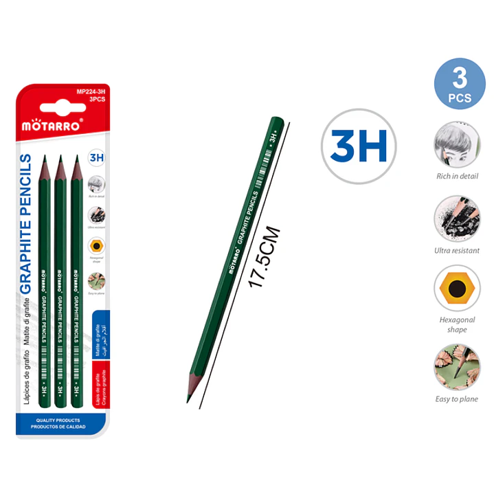 Lapices Grafito 3H 17.5Cm 3Pcs 1