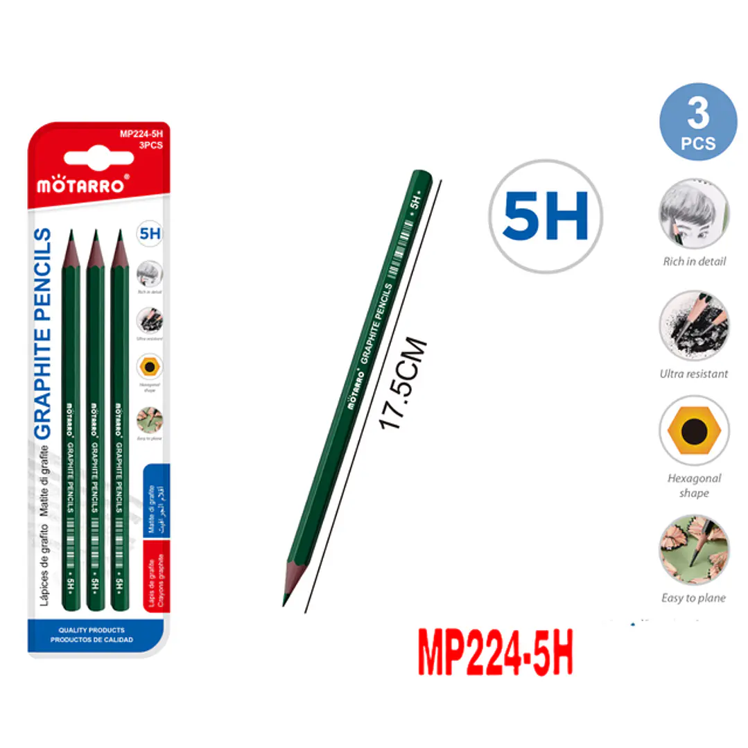 Lapices Grafito 5H 17.5Cm 3Pcs 1