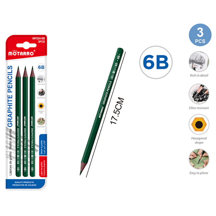 Lapices Grafito 6B 17.5Cm 3Pcs 1
