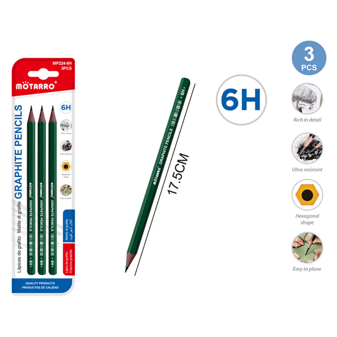 Lapices Grafito 6H 17.5Cm 3Pcs 1