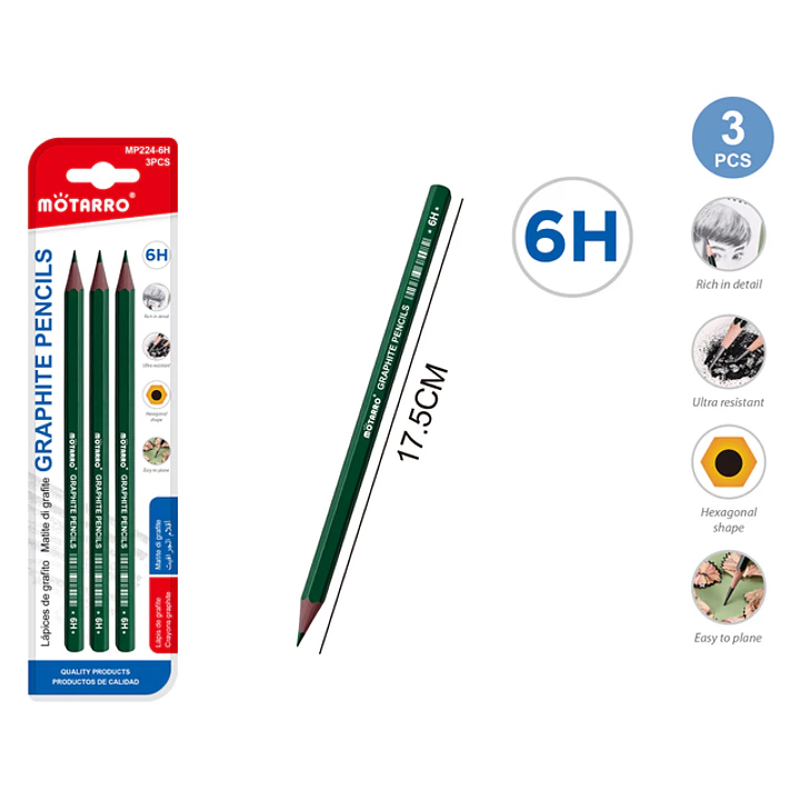 Lapices Grafito 6H 17.5Cm 3Pcs 1