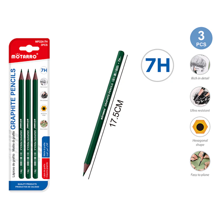 Lapices Grafito 7H 17.5Cm 3Pcs 1
