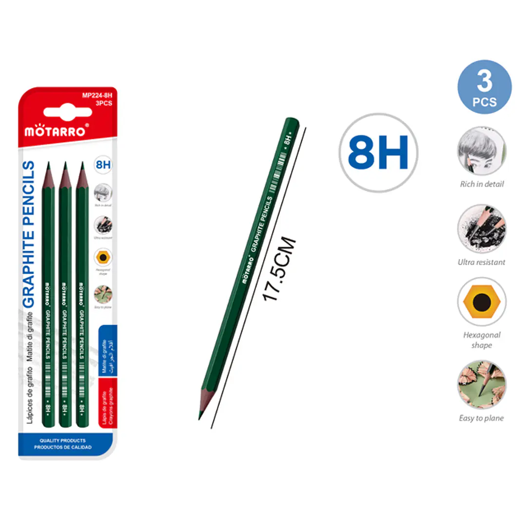 Lapices Grafito 8H 17.5Cm 3Pcs 1