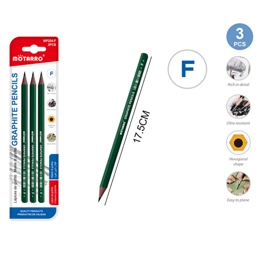 Lapices Grafito F 17.5Cm 3Pcs 1