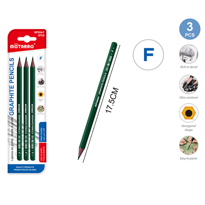 Lapices Grafito F 17.5Cm 3Pcs 1