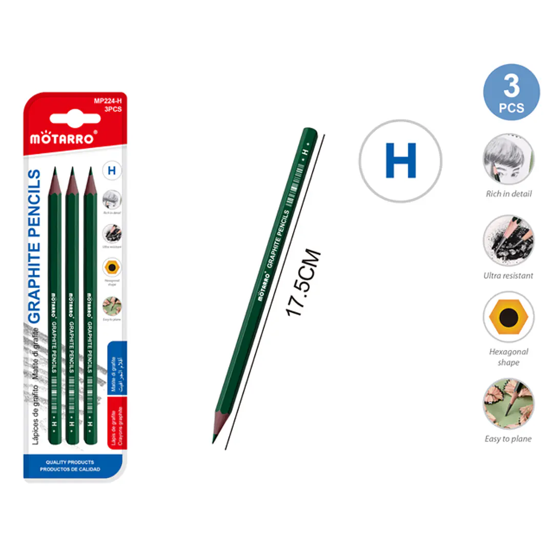 Lapices Grafito H 17.5Cm 3Pcs 1