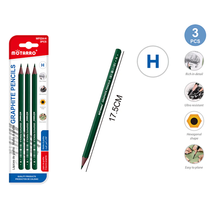 Lapices Grafito H 17.5Cm 3Pcs 1