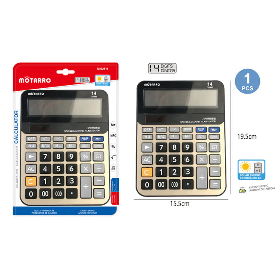 Calculadora Solar 14 Digitos 19.5X15.5Cm 1