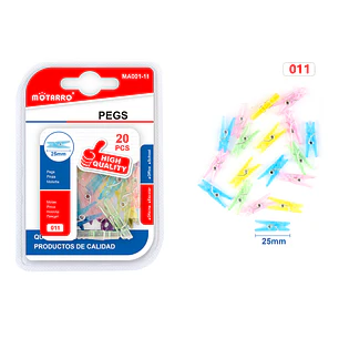 Pinzas Plastico Coloridos 25Mm 20Pcs