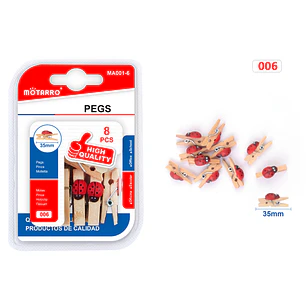 Pinzas De Madera Escarabajo 35Mm 8Pcs