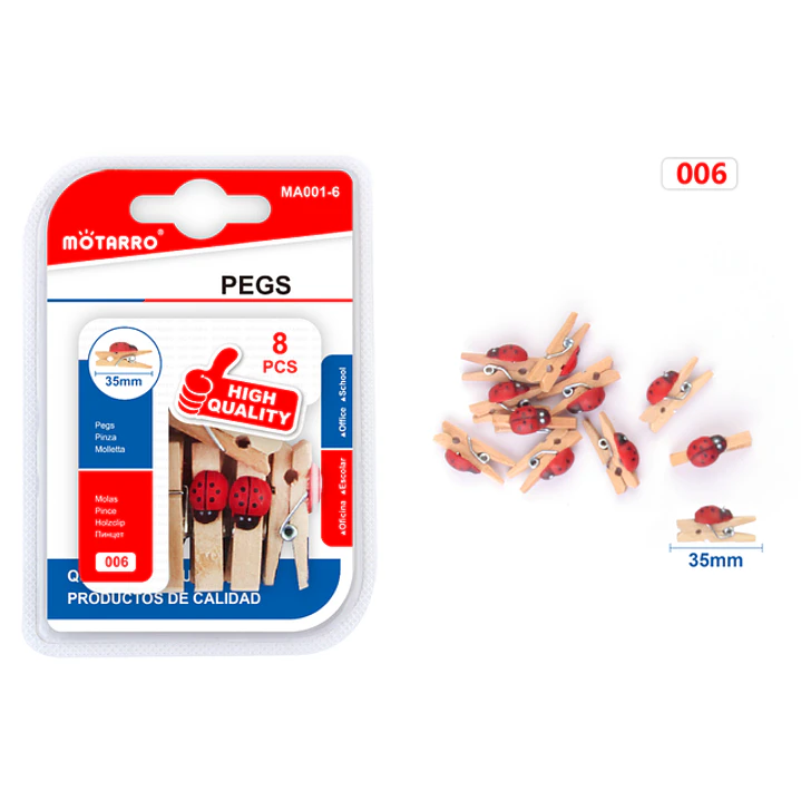 Pinzas De Madera Escarabajo 35Mm 8Pcs 1