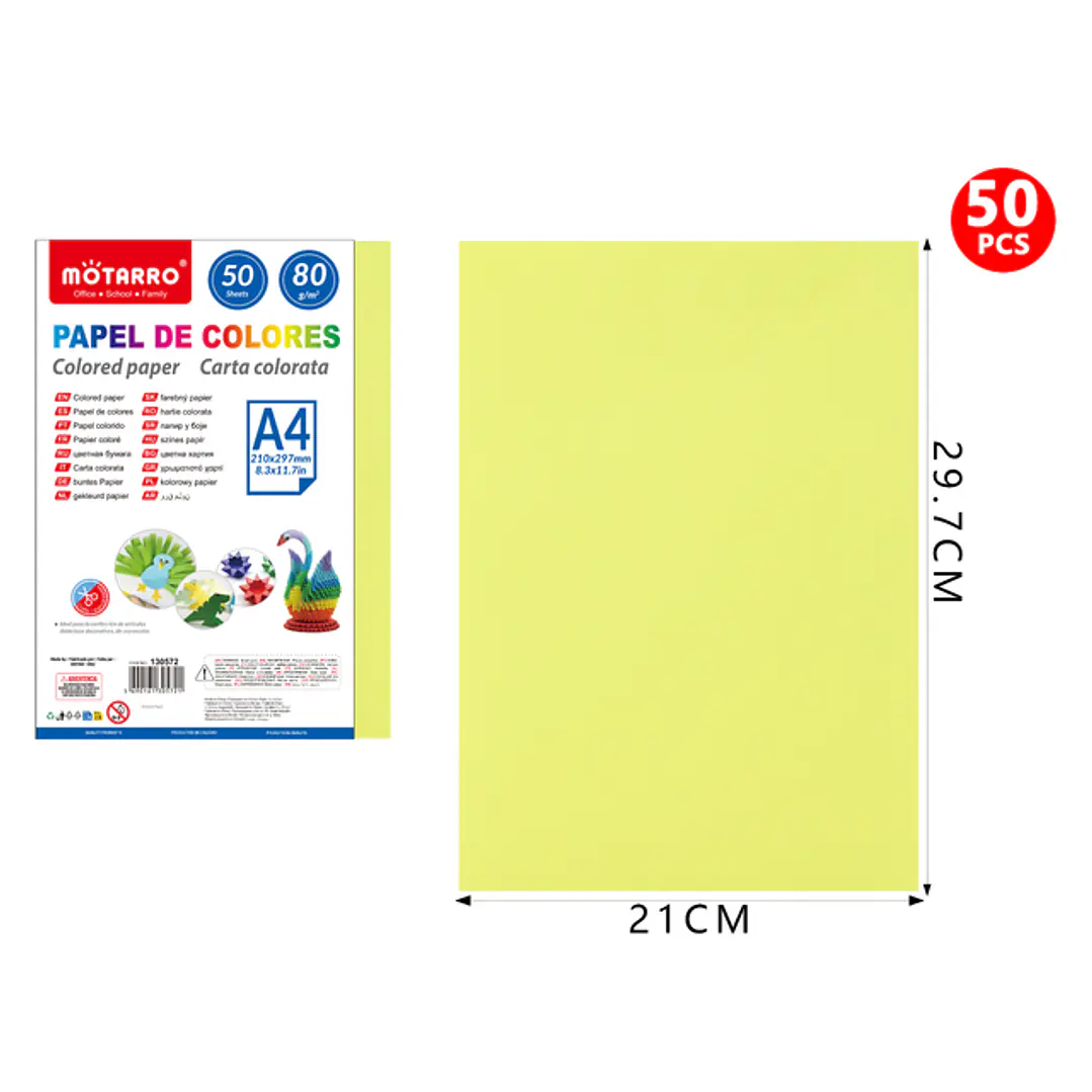 Papel De Colores Amarillo Fluorescente A4 50Pcs 1
