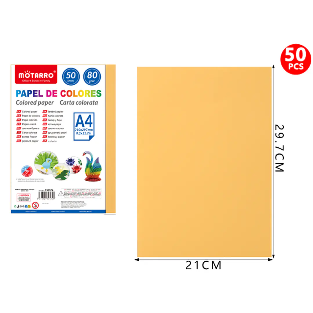 Papel De Colores Naranja Fluorescente A4 50Pcs 1