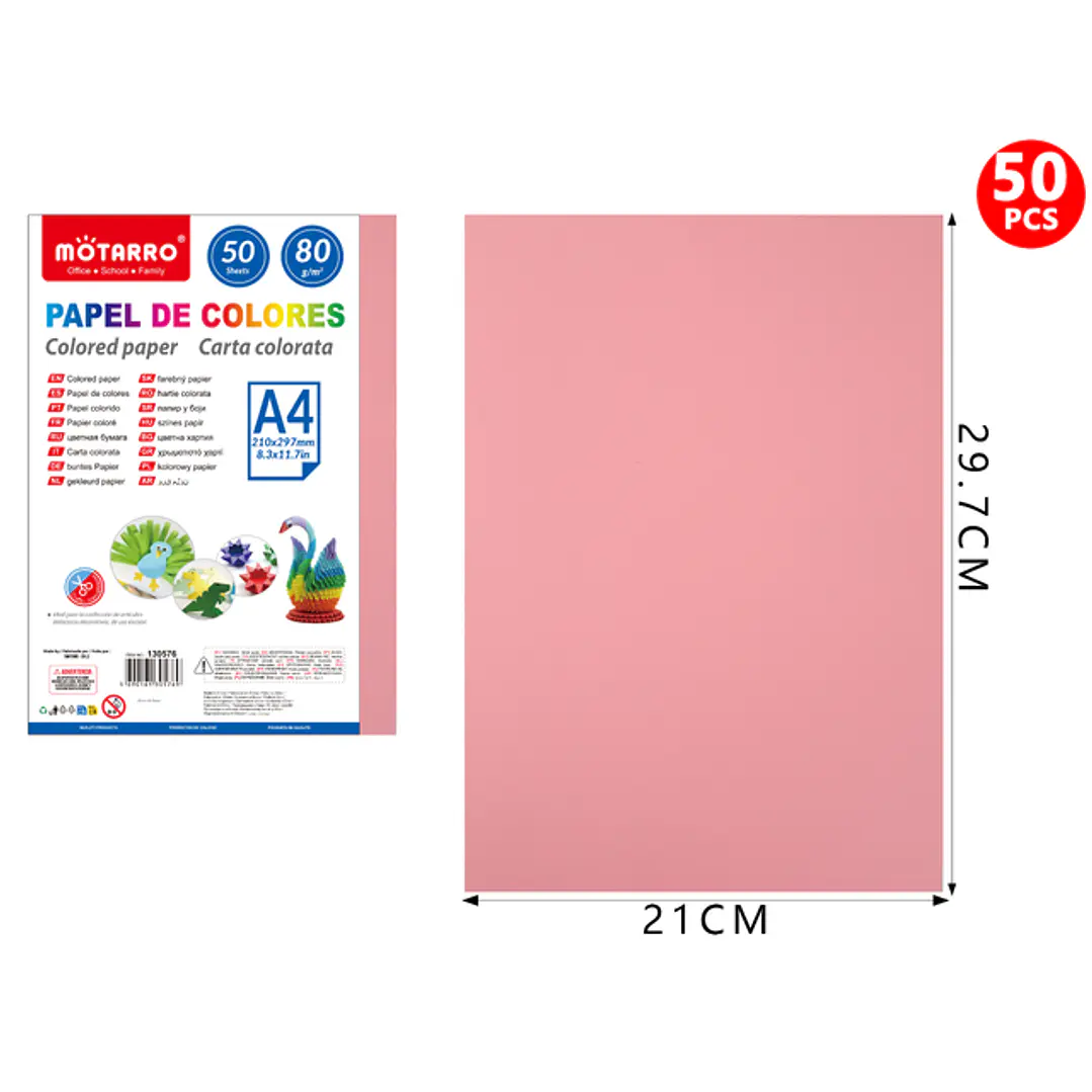 Papel De Colores Rosado Fluorescente A4 50Pcs 1
