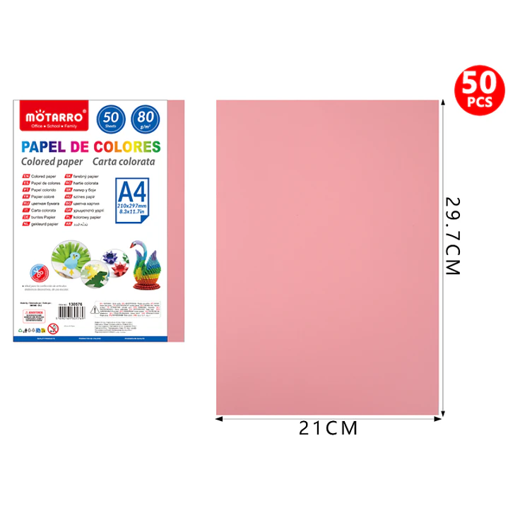 Papel De Colores Rosado Fluorescente A4 50Pcs 1