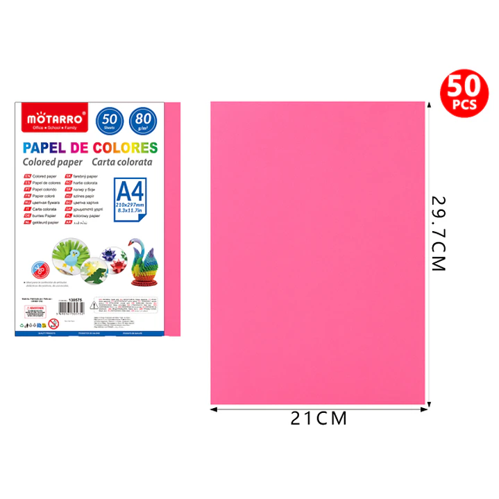 Papel De Colores Fucsia Fluorescente A4 50Pcs 1