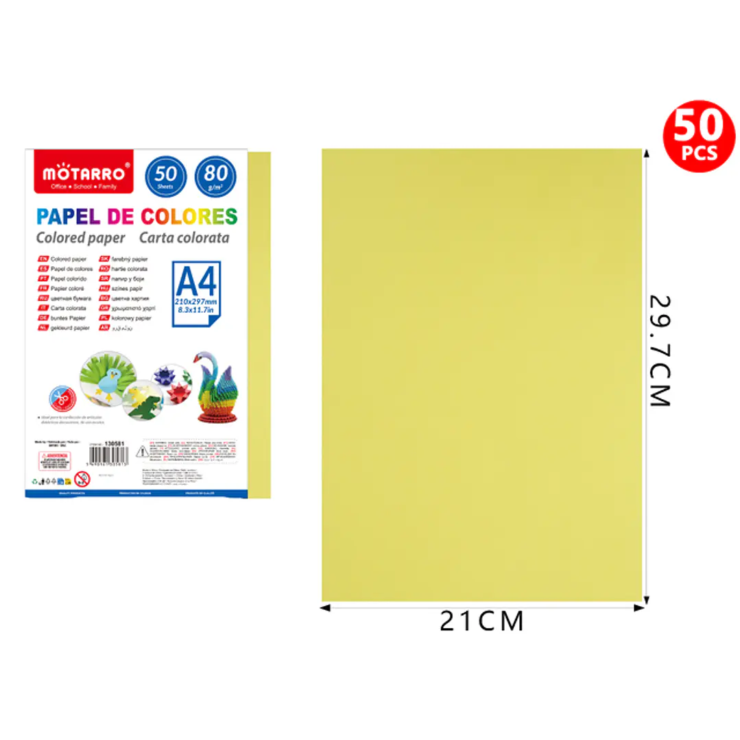 Papel De Colores Limon Amarillo A4 50Pcs 1