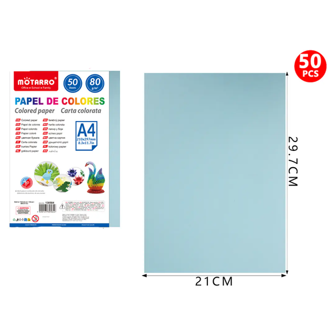 Papel De Colores Celeste A4 50Pcs 1