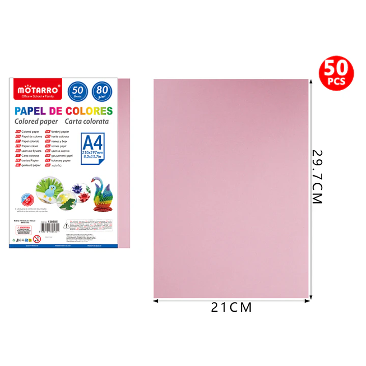 Papel De Colores Rosado A4 50Pcs 1