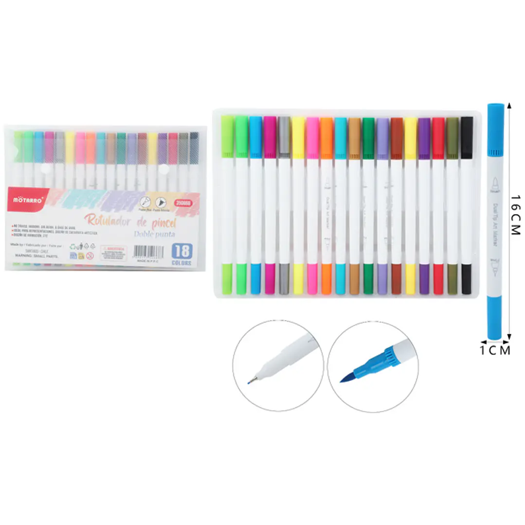 Marcadores De Color Doblepuntas 16Cm 18Pcs 1