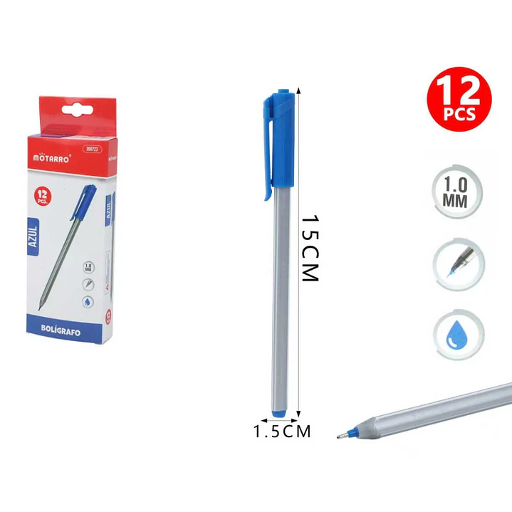 Lápiz Pasta Azul 15Cm 12Pcs 1.0Mm 1