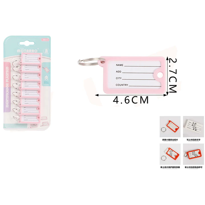 Llaveros Identificador Rosado Pastel 8Pcs 1