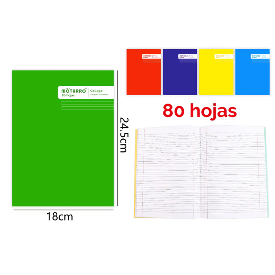 College Caligrafia Horizontal 80Hojas 24.5X18.3Cm 1