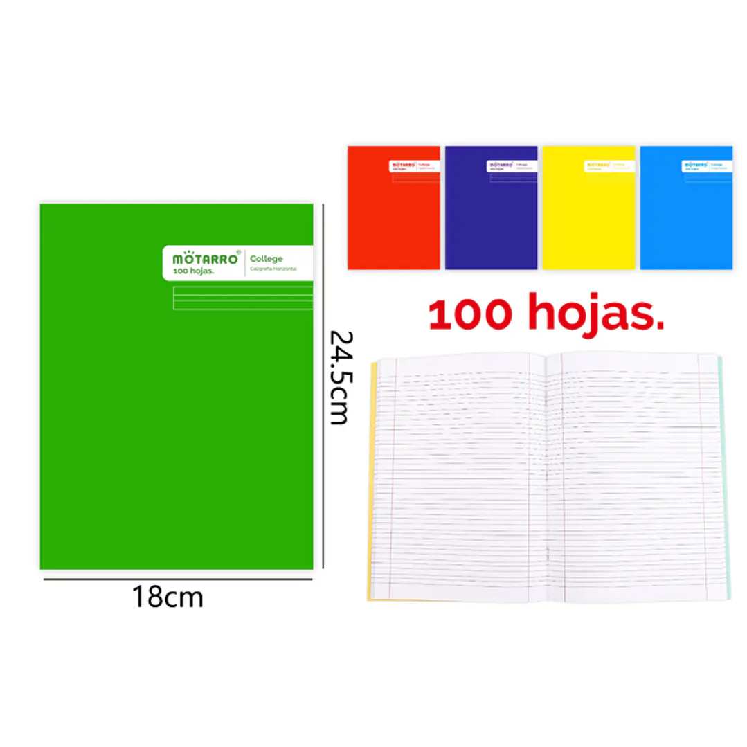 College Caligrafia Horizontal 100Hojas 24.5X18.3Cm 1
