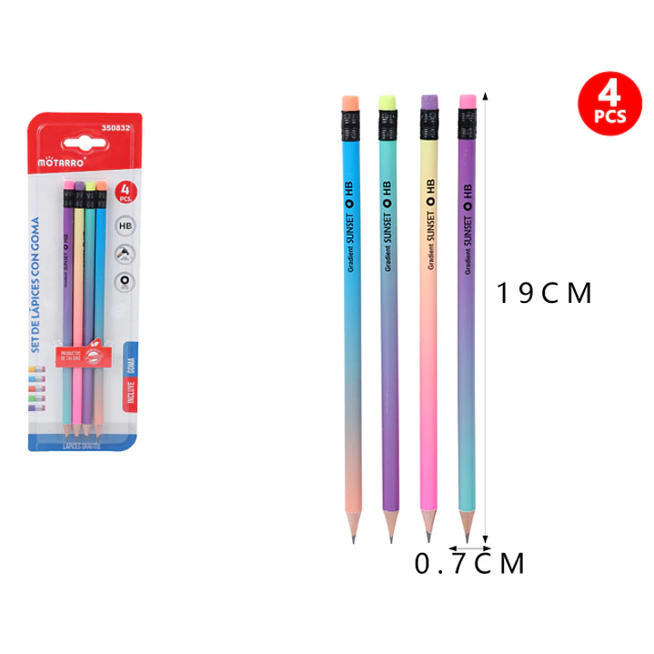 Lapices Grafitos Hb Degradado 19Cm 4Pcs 1