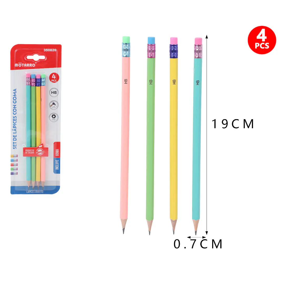 Lapices Grafitos Hb Macaron 19Cm 4Pcs 1