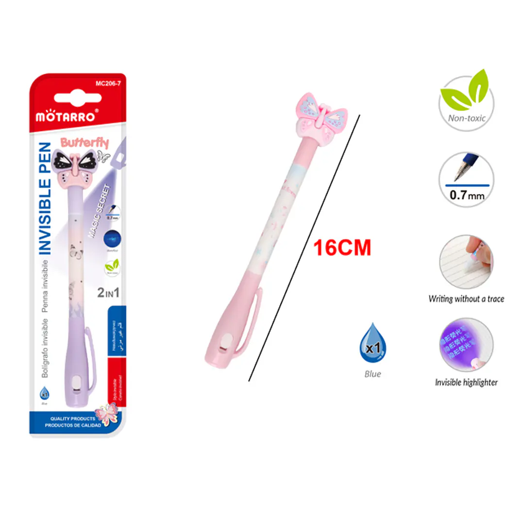 Lapiz Pasta Invisible Mariposo Azul 16Cm 0.7Mm 1