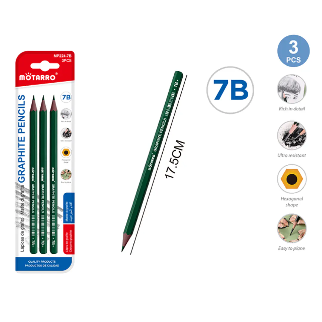 Lapices Grafito 7B 17.5Cm 3Pcs 1