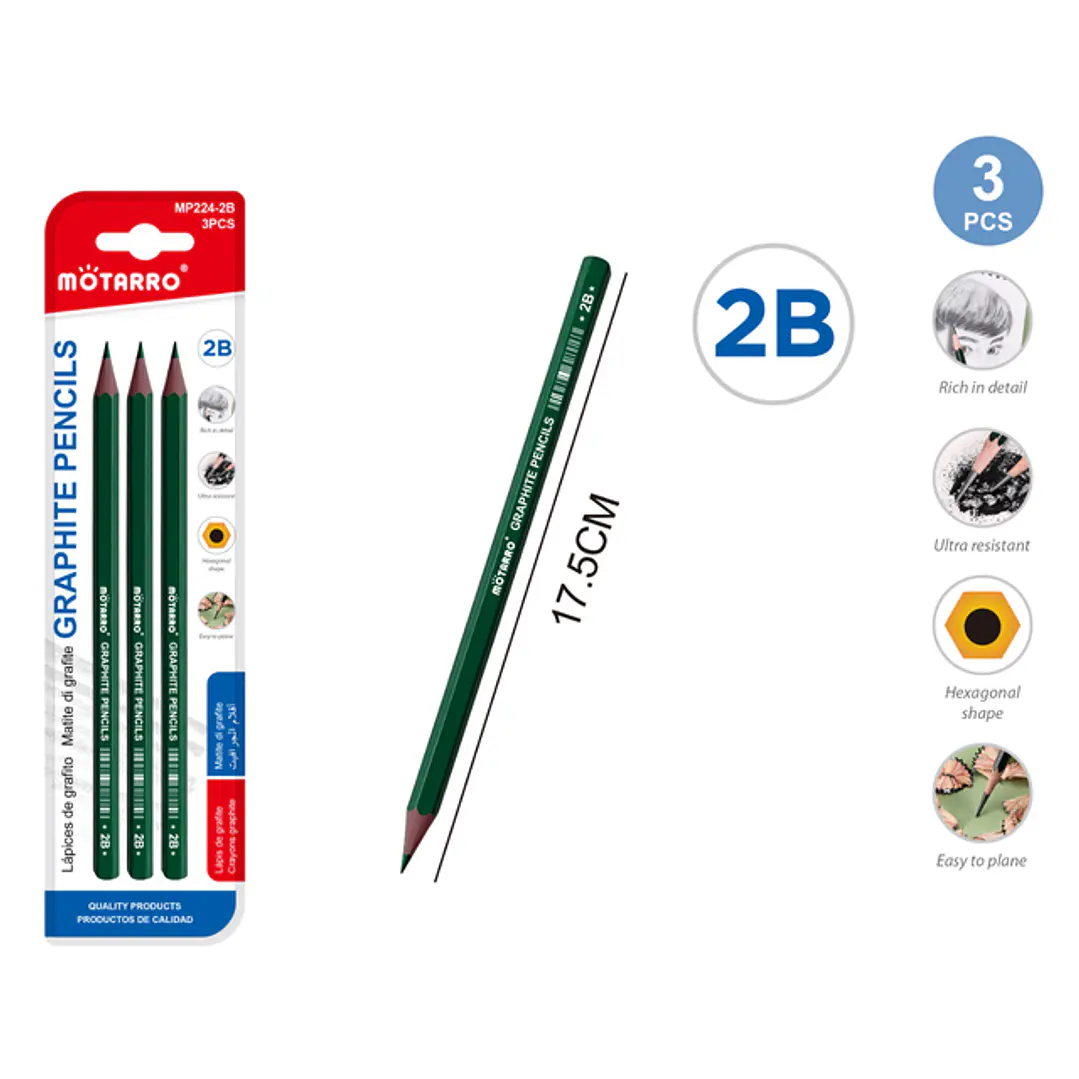 Lapices Grafito 2B 17.5Cm 3Pcs 1