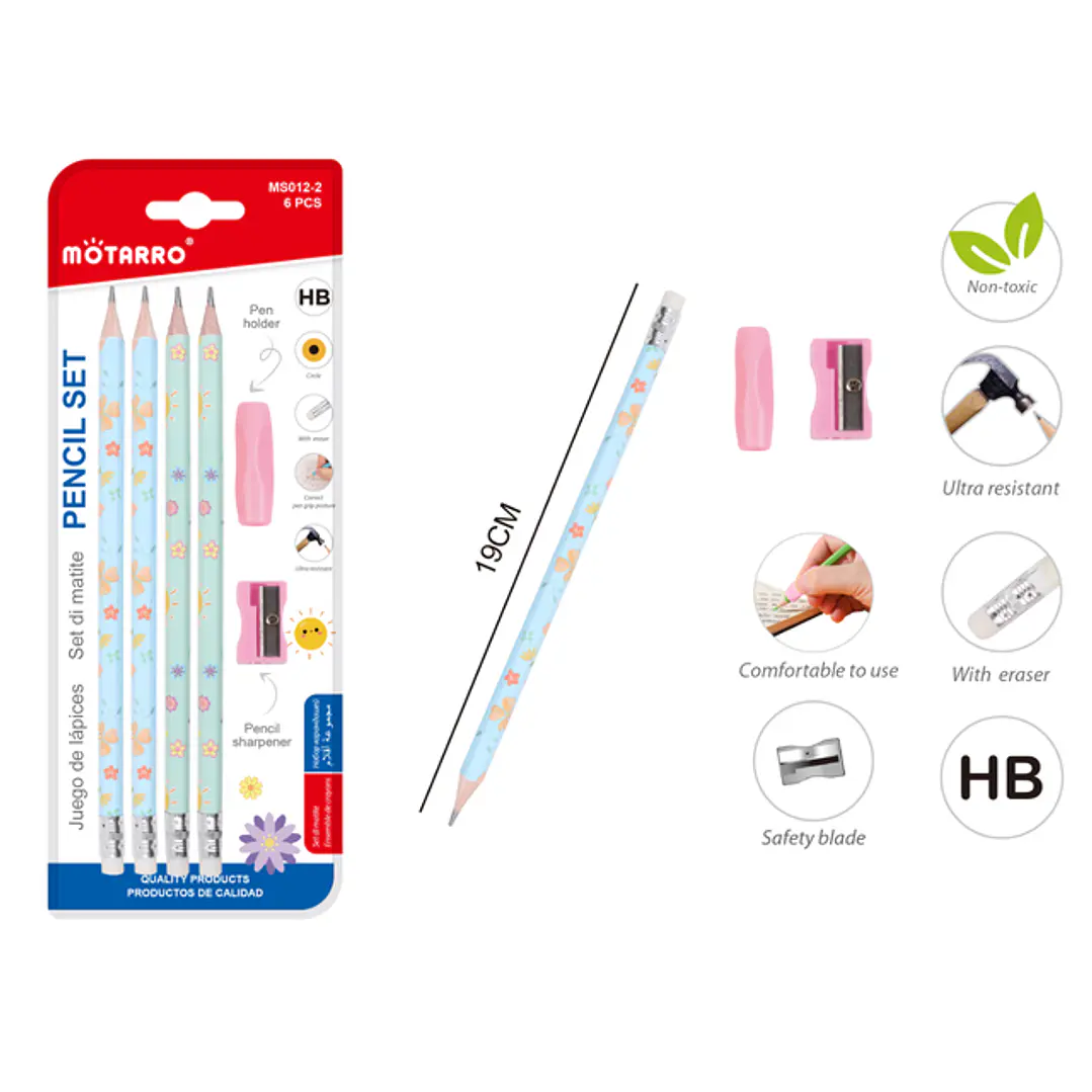 Set De Lapices Grafitos Flores 19Cm 1