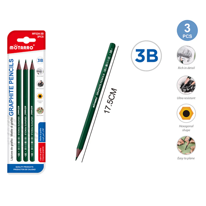 Lapices Grafito 3B 17.5Cm 3Pcs 1