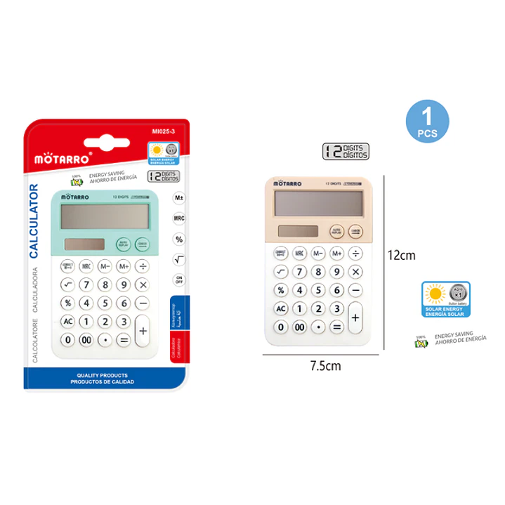 Calculadora Solar 12 Digitos 12X7.5Cm 1