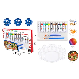Set De Pinturas Vidrio 12Ml 12+4+1Pcs