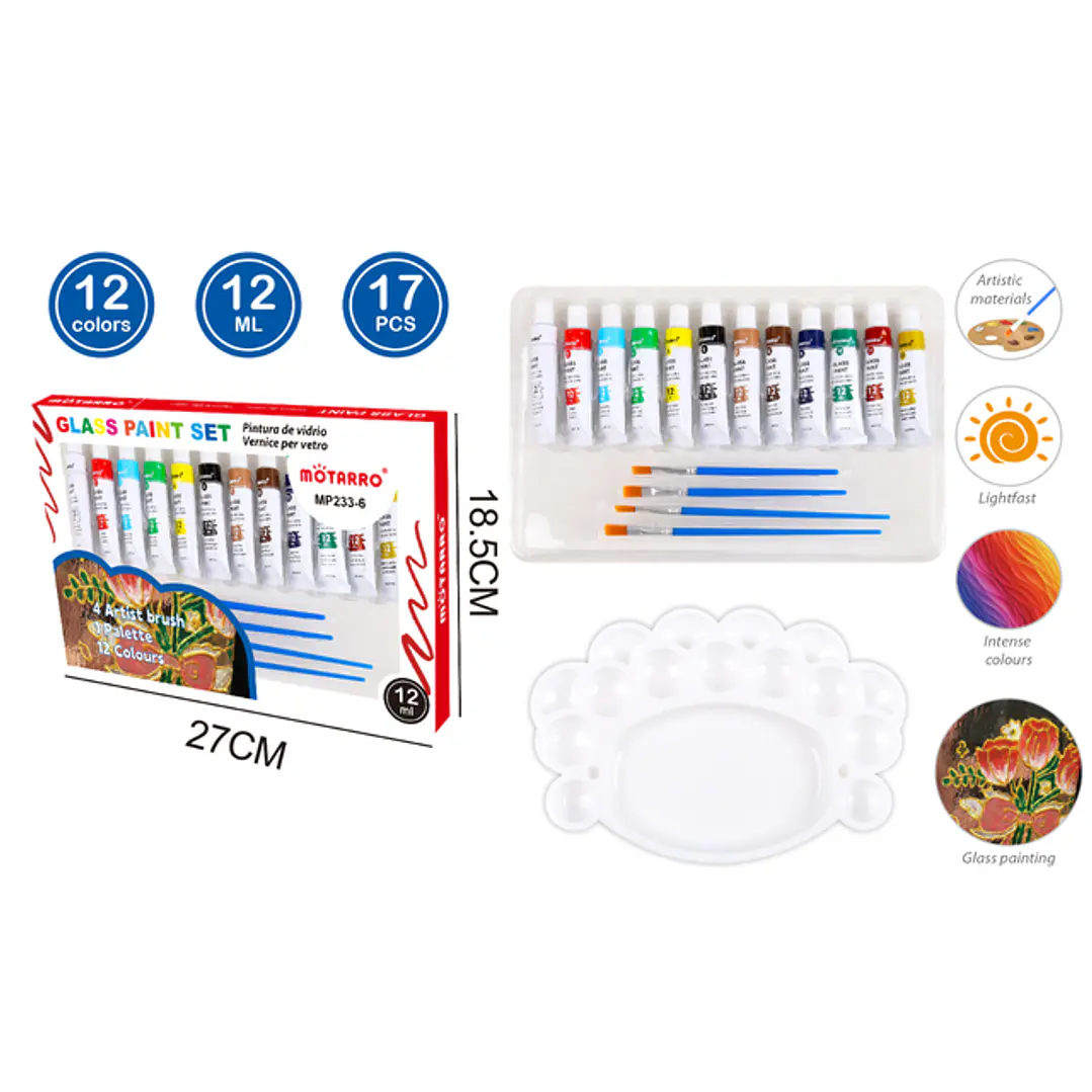 Set De Pinturas Vidrio 12Ml 12+4+1Pcs 1