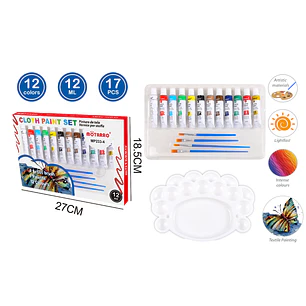 Set De Pinturas Tela 12Ml 12+4+1Pcs