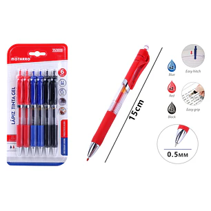 Boligrafos Negro/Azul/Rojo 15Cm 6Pcs