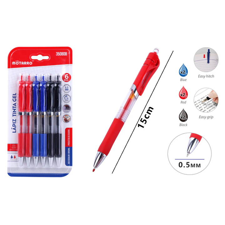 Boligrafos Negro/Azul/Rojo 15Cm 6Pcs 1