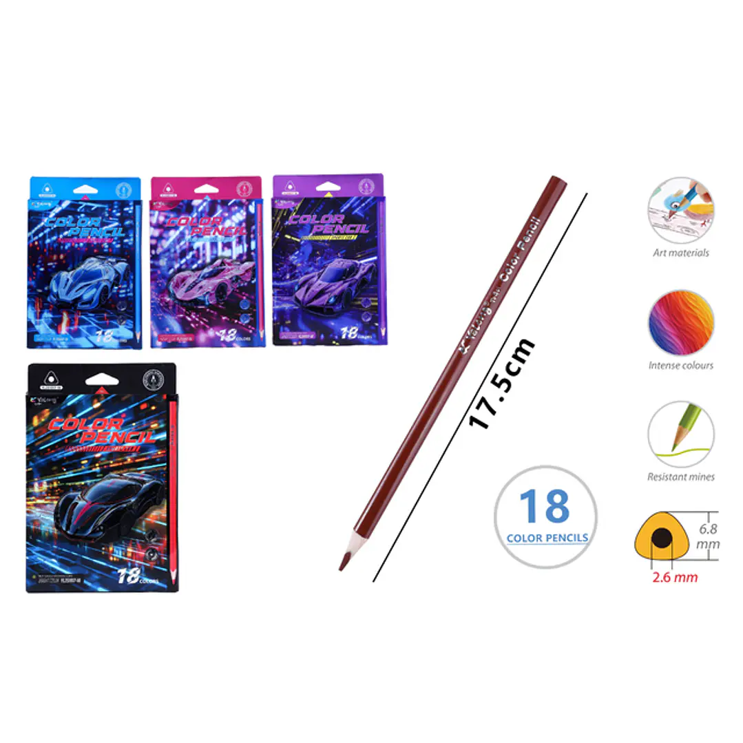 Lapices De Colores 17.5Cm 18Pcs 1