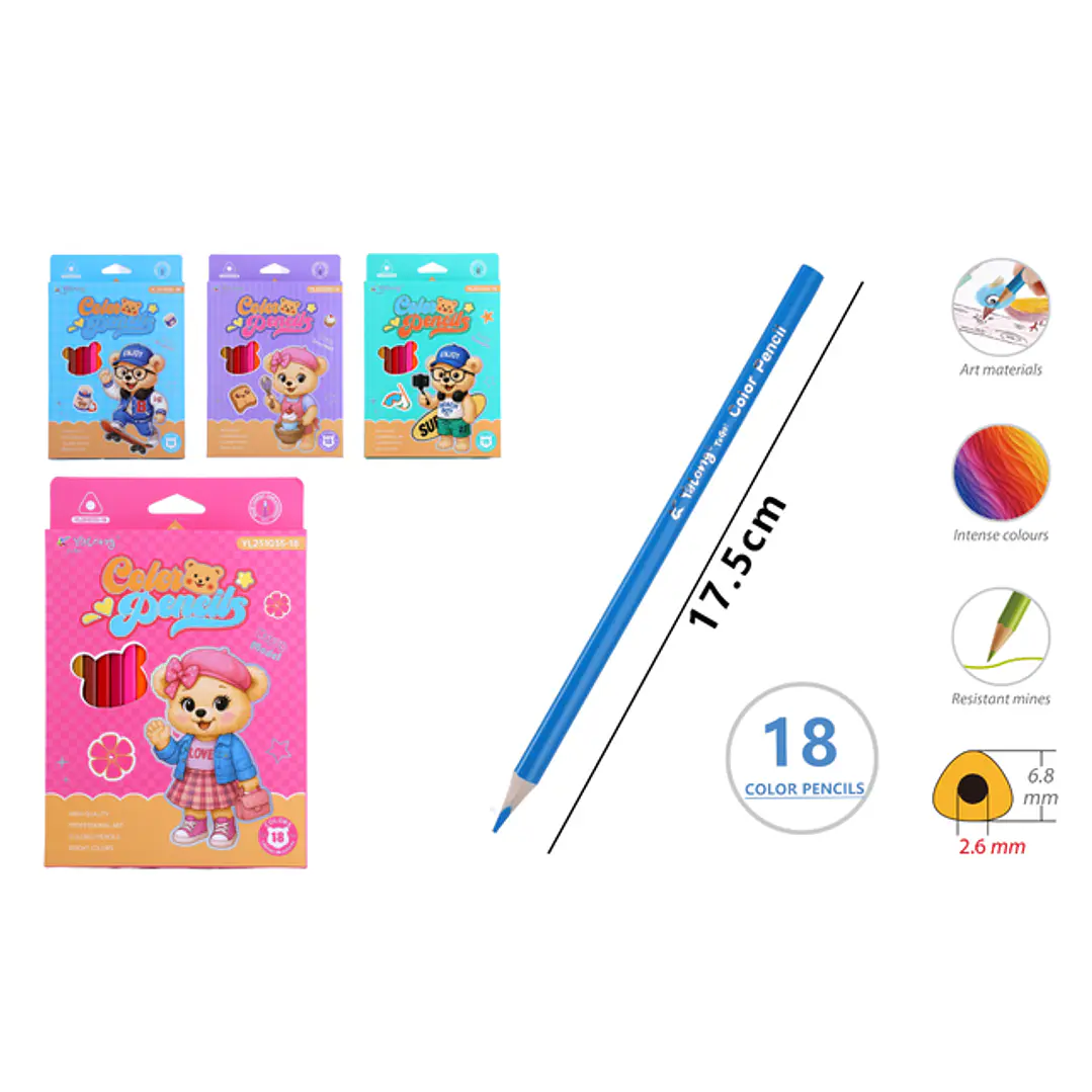 Lapices De Colores 17.5Cm 18Pcs 1