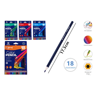 Lapices De Colores 17.5Cm 18Pcs